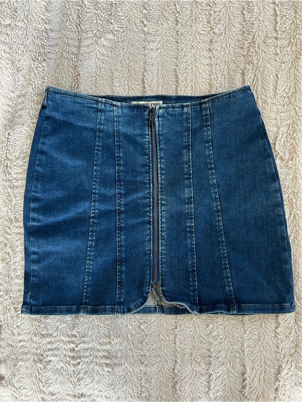 Free People Indigo Paneled Front-Zip Denim Mini Skirt